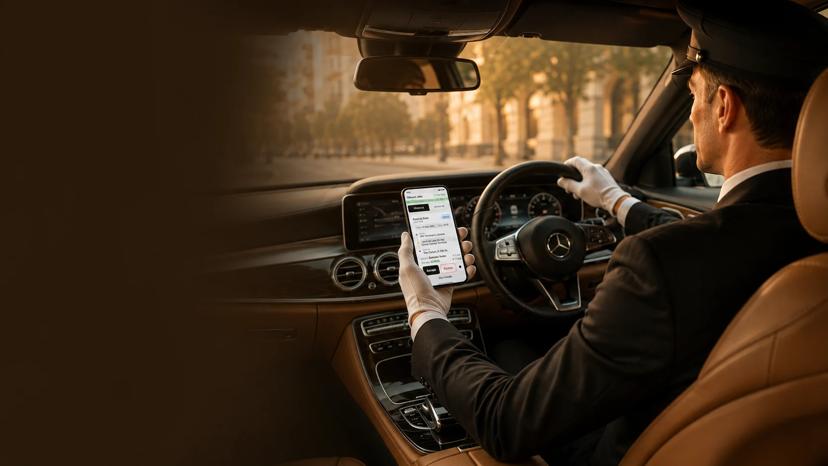 A chauffeur accepting an offered job on the LimoSphere app
